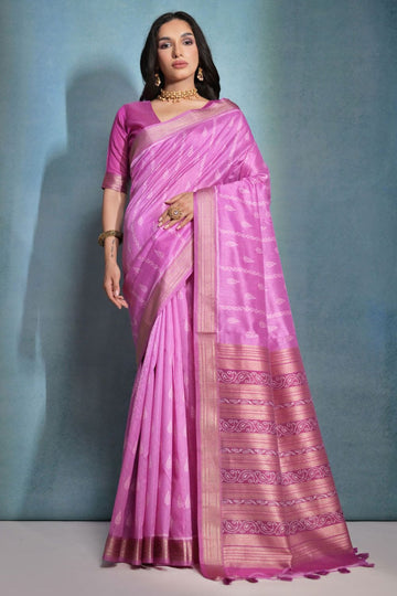 Rani Pink Raw Silk Woven Party Wear Saree