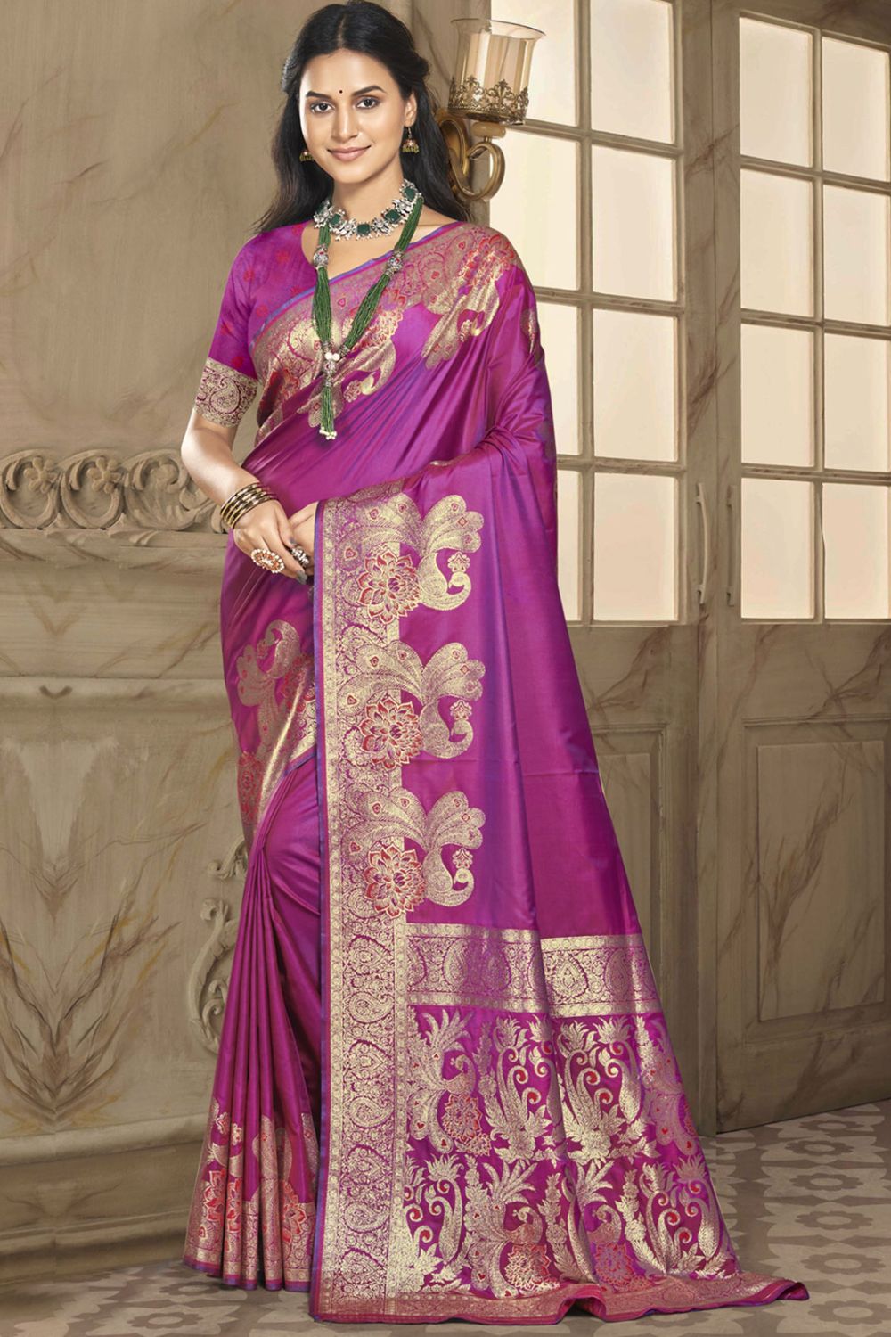 Rani Pink Silk Woven Saree