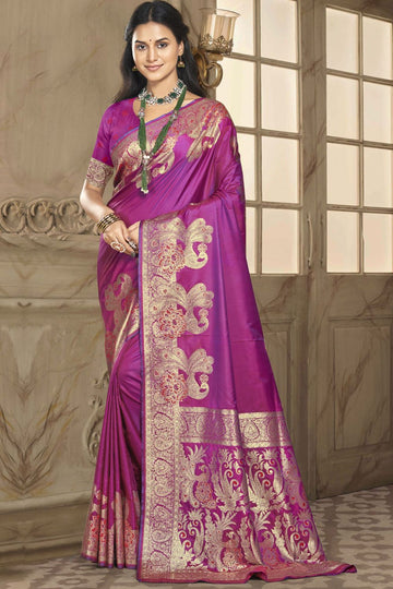 Rani Pink Weaving Work Silk Saree