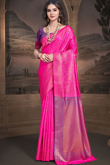 Rani Pink Weaving Work Silk Saree