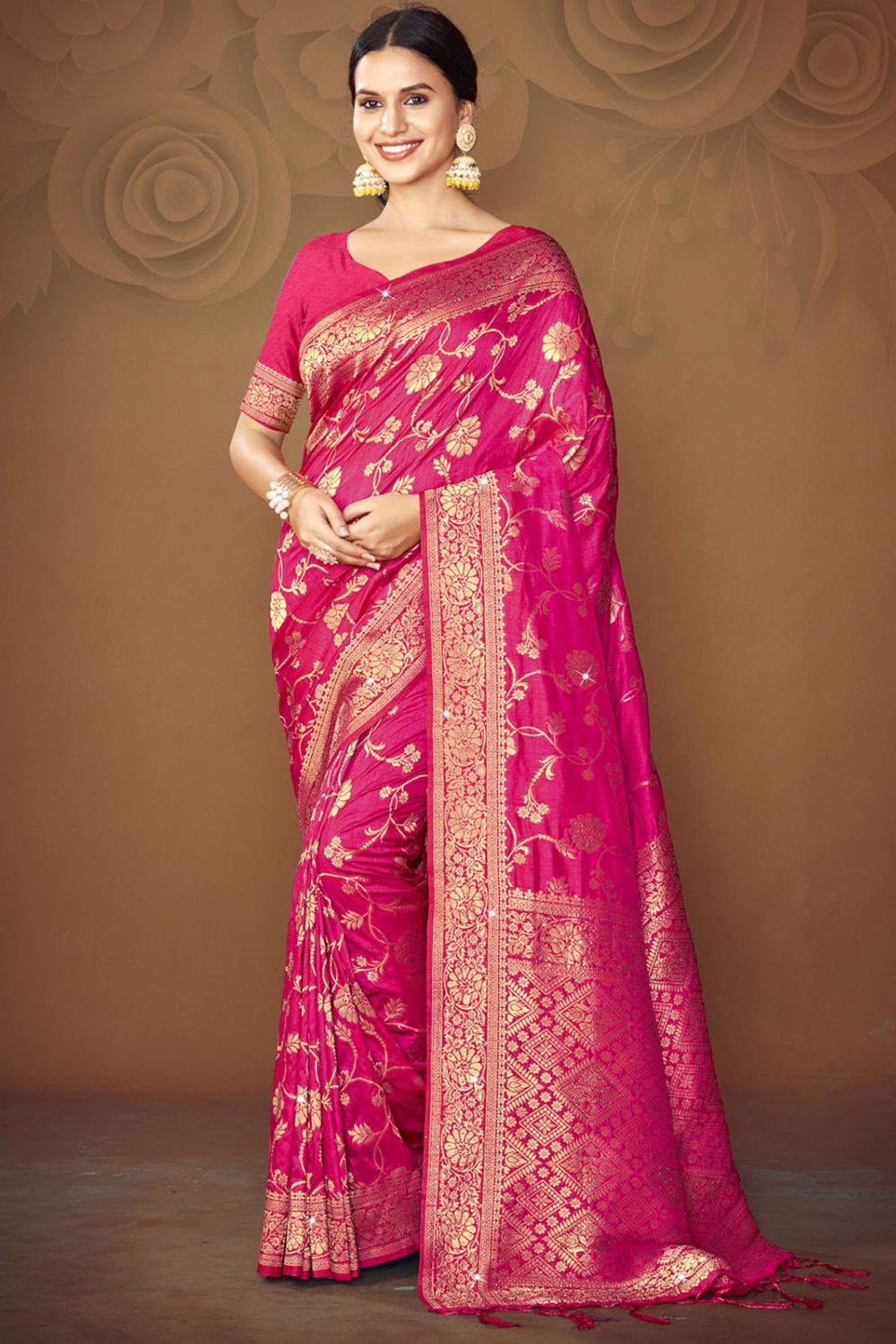 Rani Pink Silk Woven Work Saree