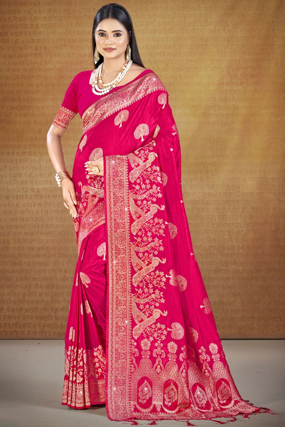 Rani Pink Silk Woven Work Saree