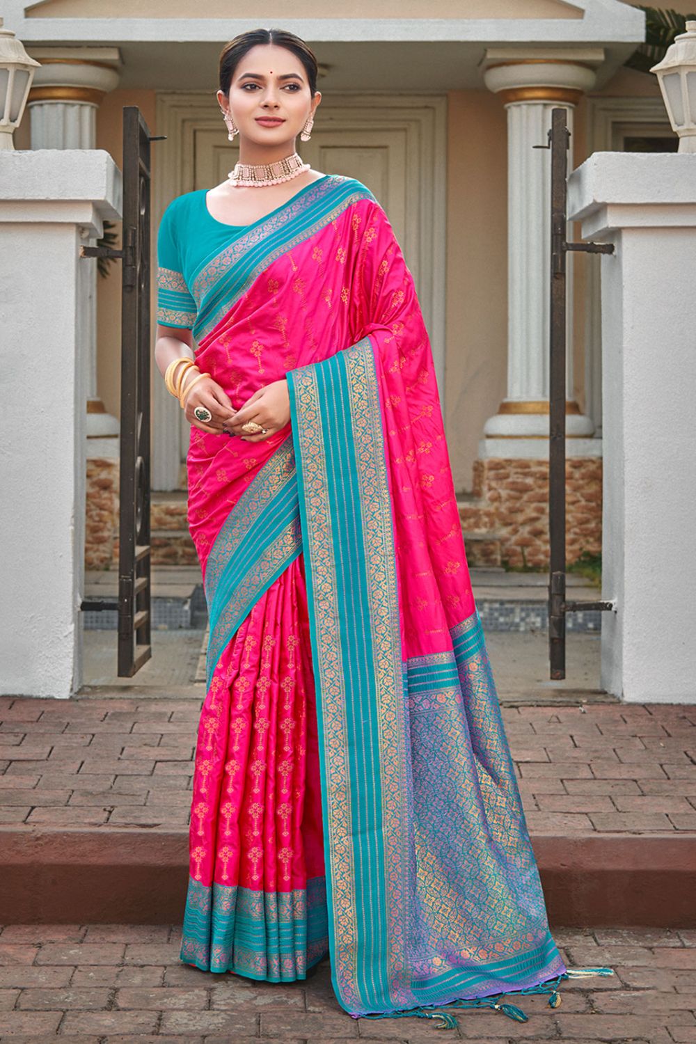 Rani Pink Silk Zari Woven Saree