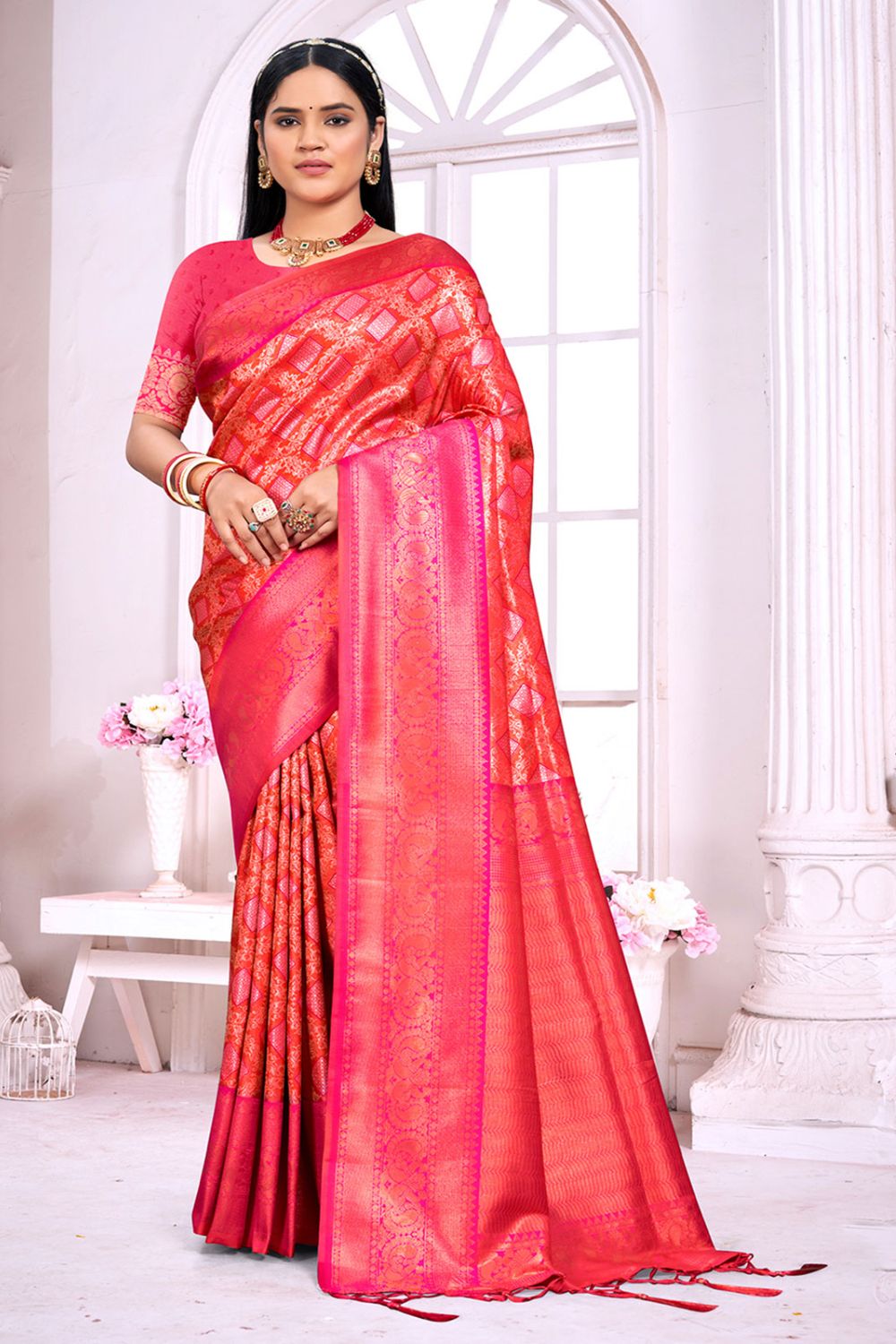 Rani Pink Silk Zari Woven Saree