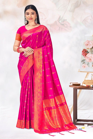 Rani Pink Zari Weaving Work Silk Saree