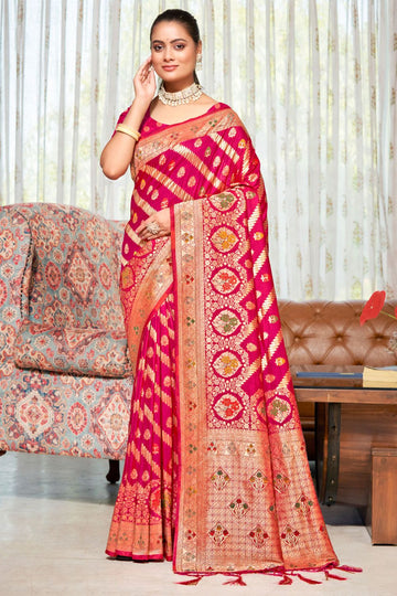 Rani Pink Zari Weaving Work Silk Saree