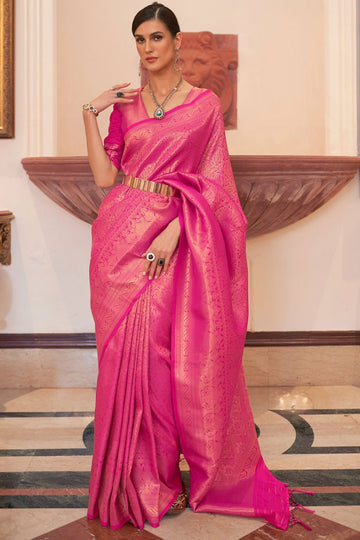 Rani Pink Weaving Handloom Silk Saree Party Wear Saree