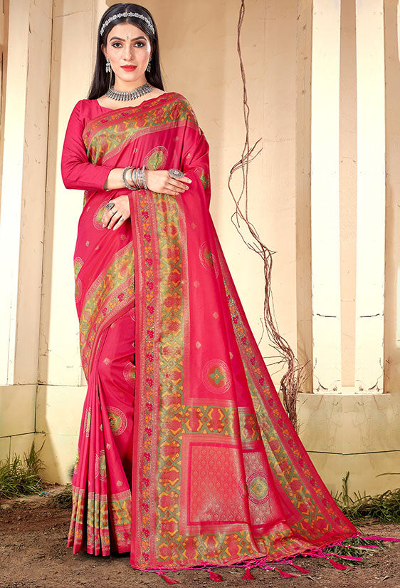 Rani Pink Woven Organza Saree for Party