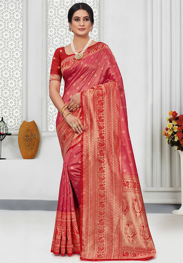 Rani Pink Weaving Work Silk Saree