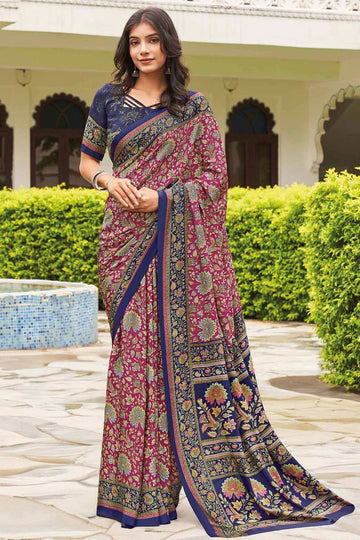 Raspberry Pink Crepe Casual Wear Saree