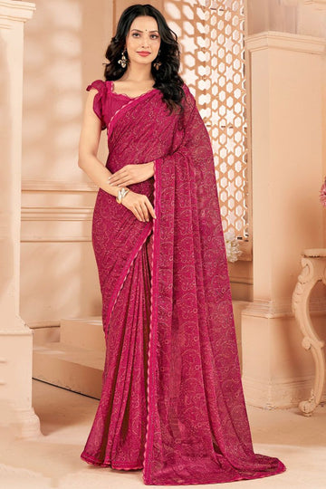 Raspberry Pink Printed Casual Wear Saree