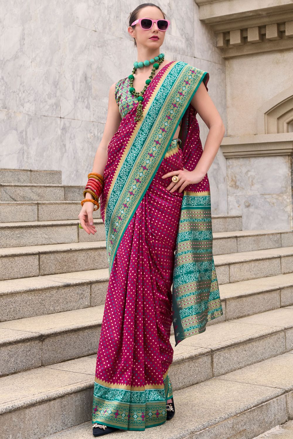 Raspberry Pink Banarasi Silk Weaving Work Saree