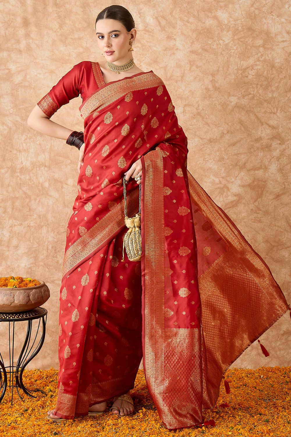 Red Banarasi Silk Saree for Festival