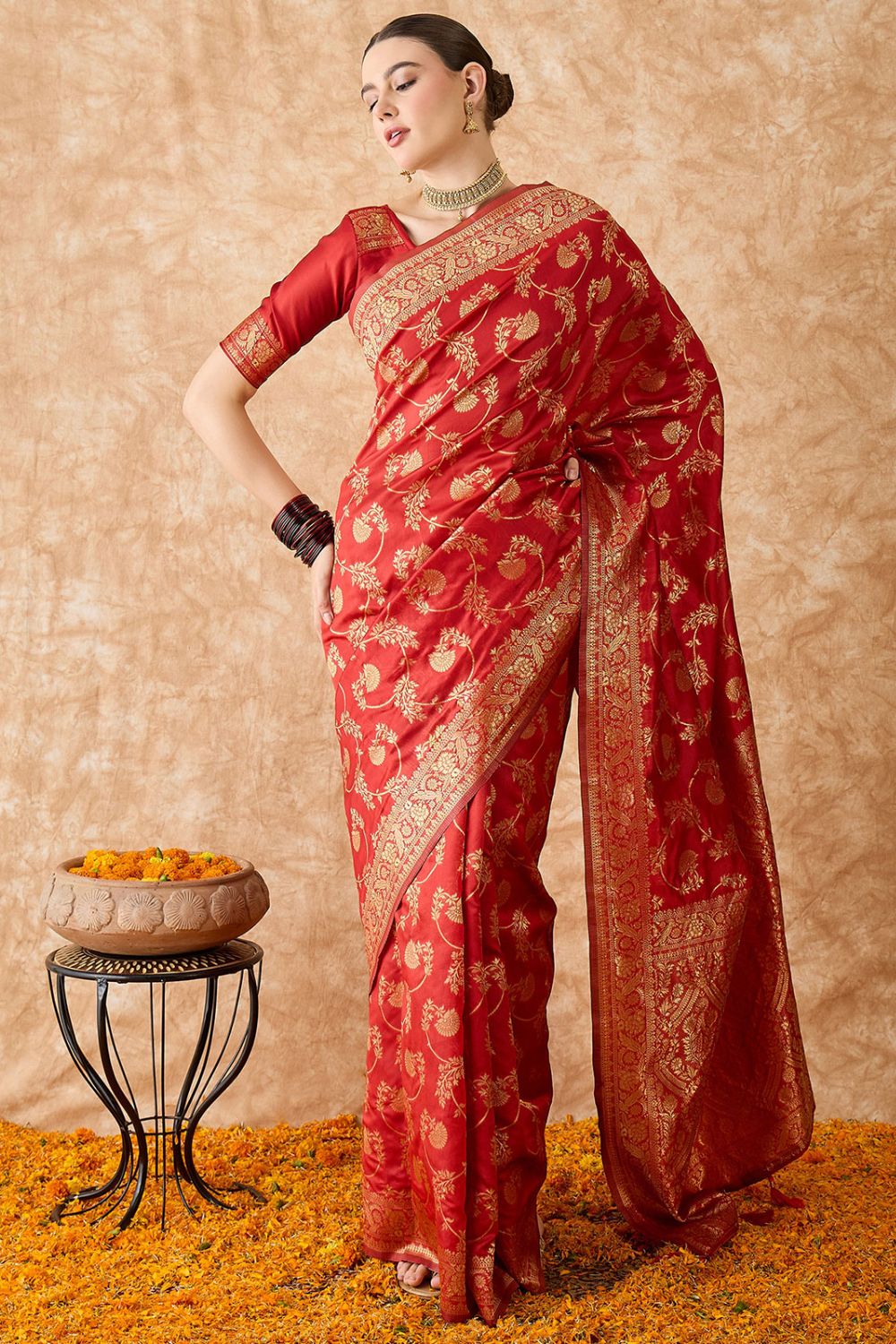 Red Banarasi Silk Saree for Festival