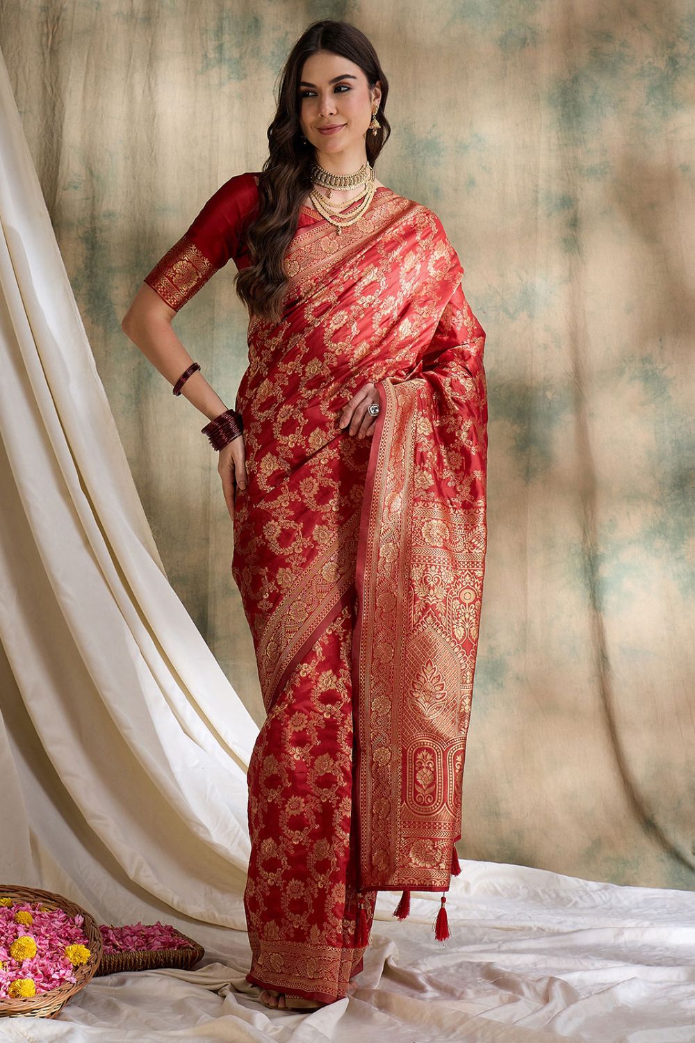 Red Banarasi Silk Saree for Festival