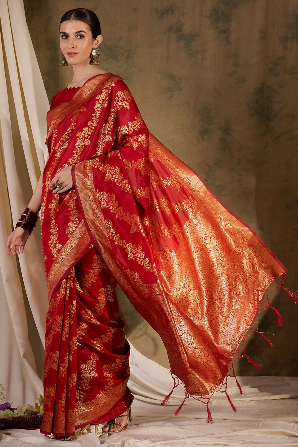 Red Banarasi Silk Woven Saree for Festival