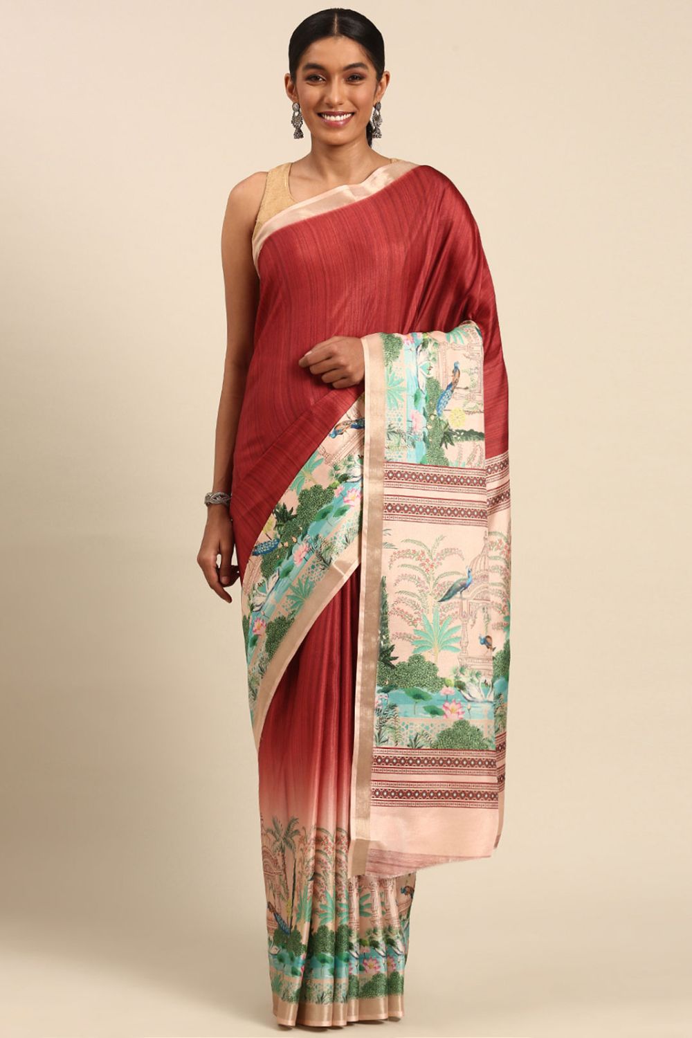 Red Printed Cotton Saree