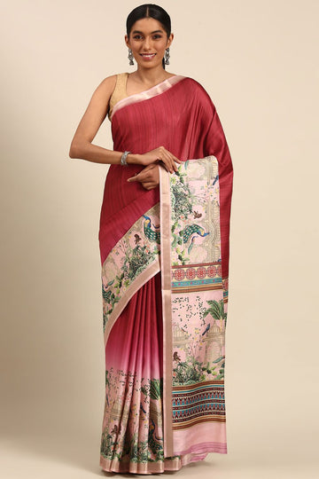 Red Printed Cotton Saree