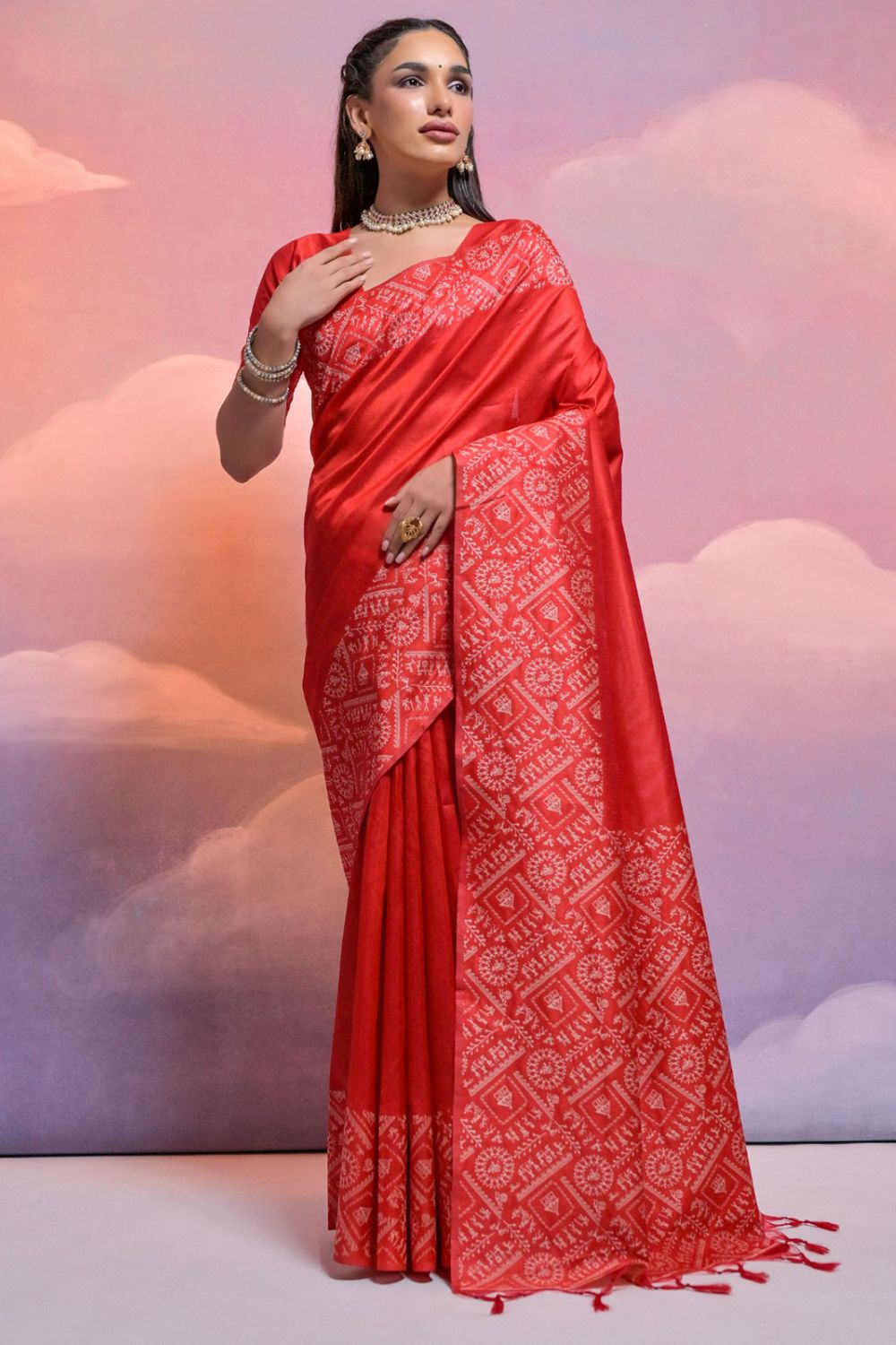 Red Handloom Raw Silk Woven Party Wear Saree