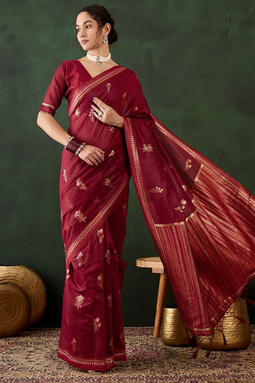 Red Jacquard Silk Woven Party Wear Saree