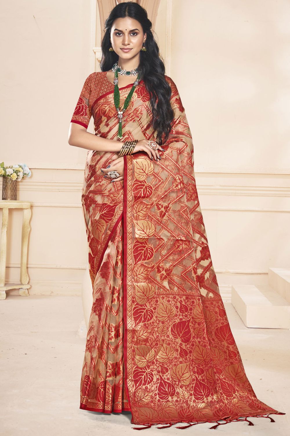 Red Organza Party Wear Saree