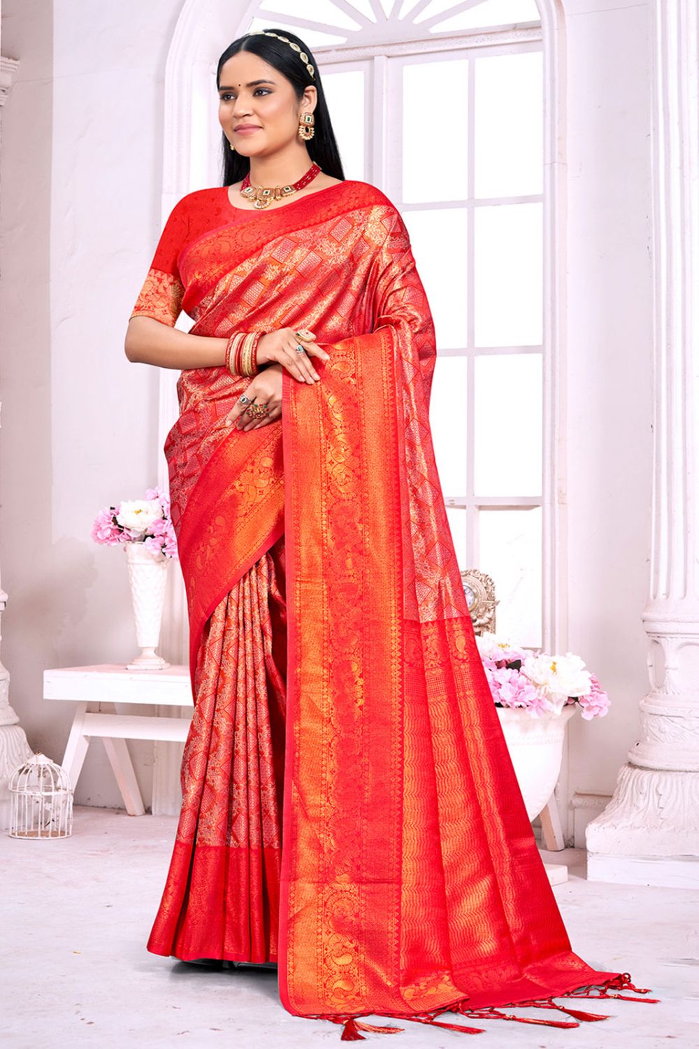 Red Silk Zari Woven Saree