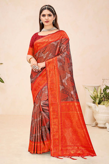 Red Zari Weaving Work Silk Saree