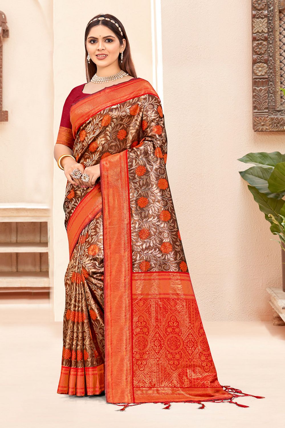 Red Silk Zari Woven Saree