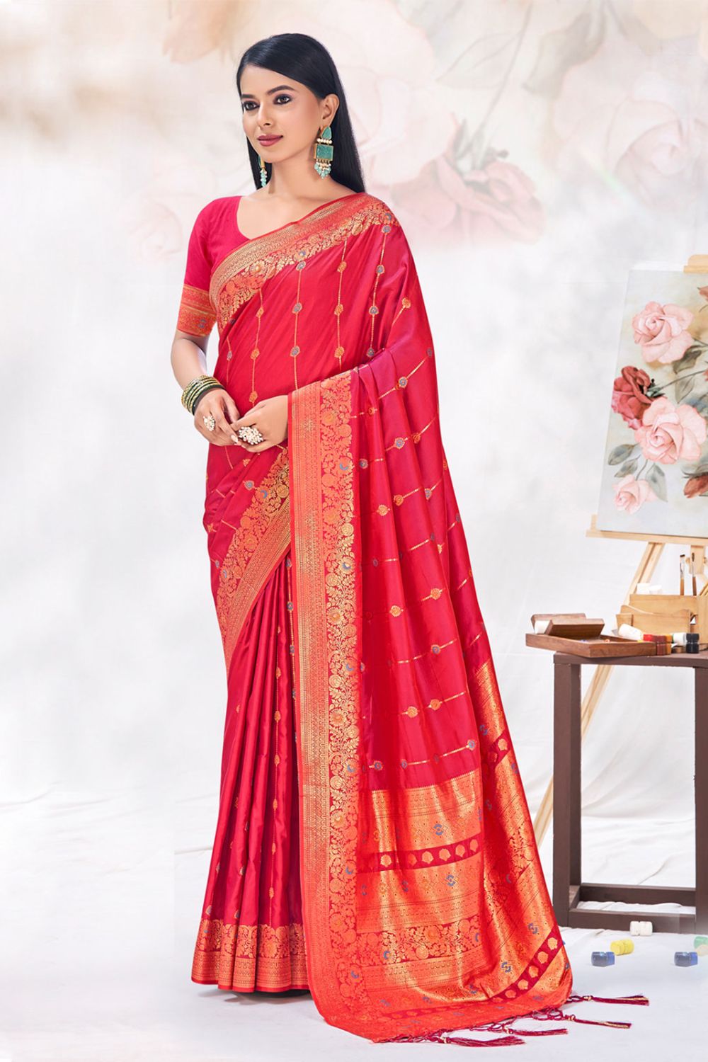 Red Silk Zari Woven Saree