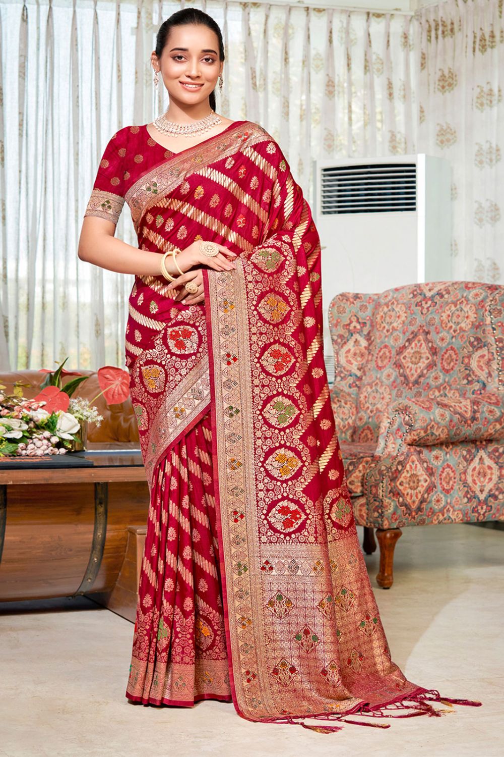 Red Silk Zari Woven Saree