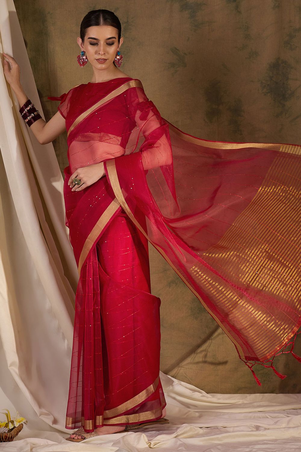 Red Silk Zari Woven Party Wear Saree