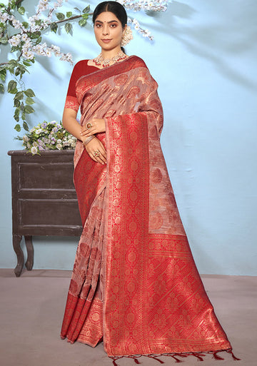 Rose Gold Weaving Work Cotton Saree