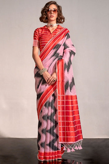 Rose Pink Mal Spun Handwoven Silk Party Wear Saree