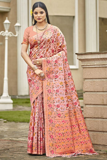 Rose Pink Woven Silk Saree for Wedding