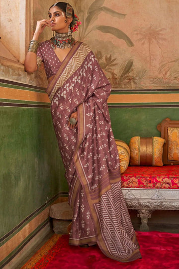 Rose Taupe Mercerized Silk Saree for Festival