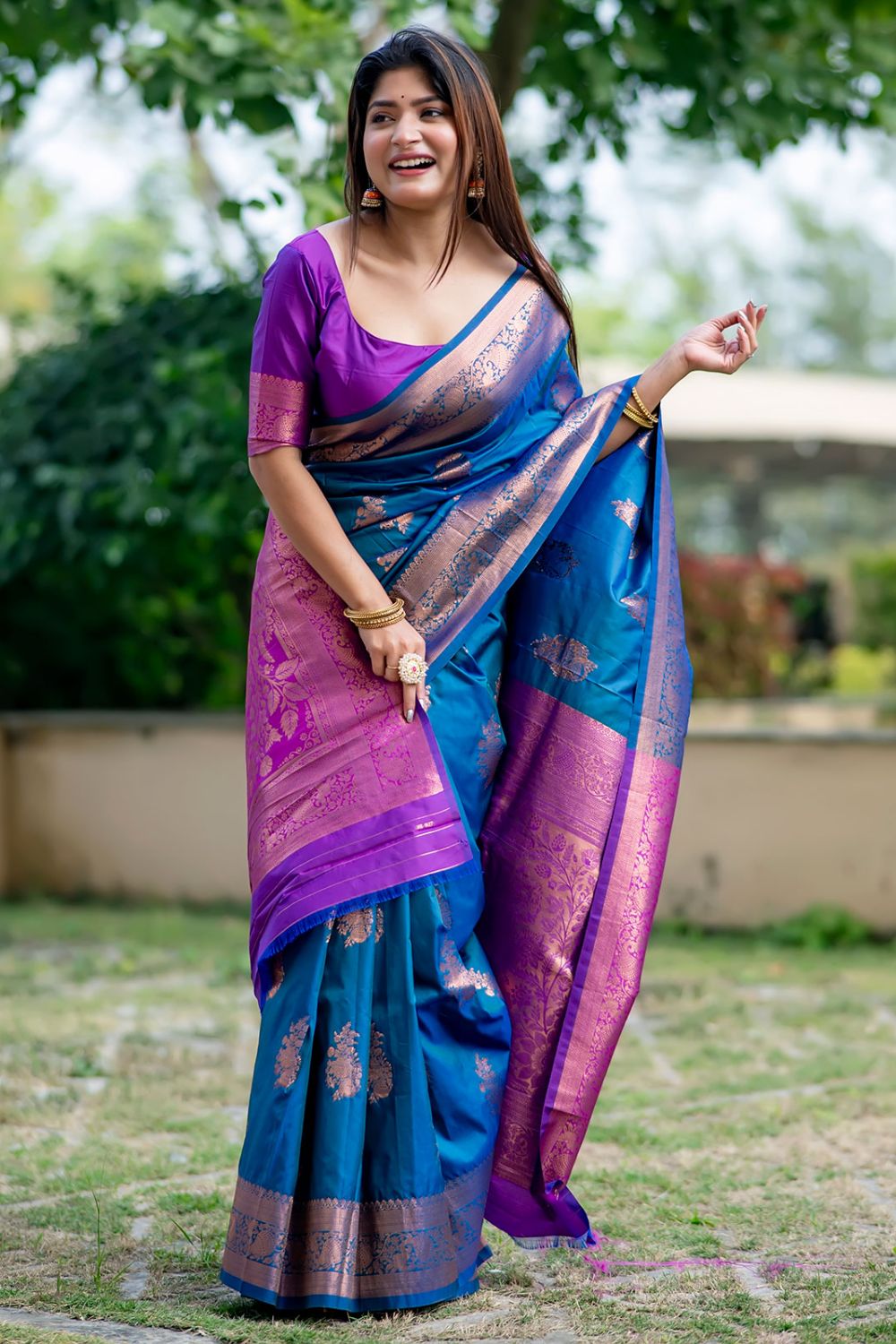 Royal Blue Banarasi Silk Zari Woven Party Wear Saree