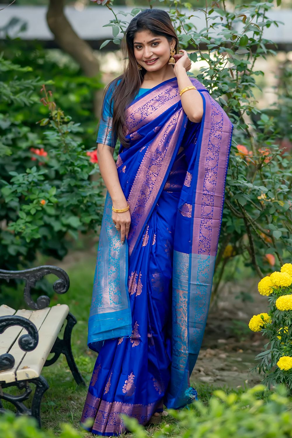 Royal Blue Banarasi Silk Zari Woven Party Wear Saree