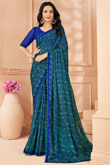 Royal Blue Printed Casual Wear Saree