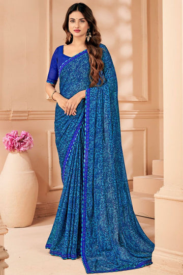 Royal Blue Printed Casual Wear Saree