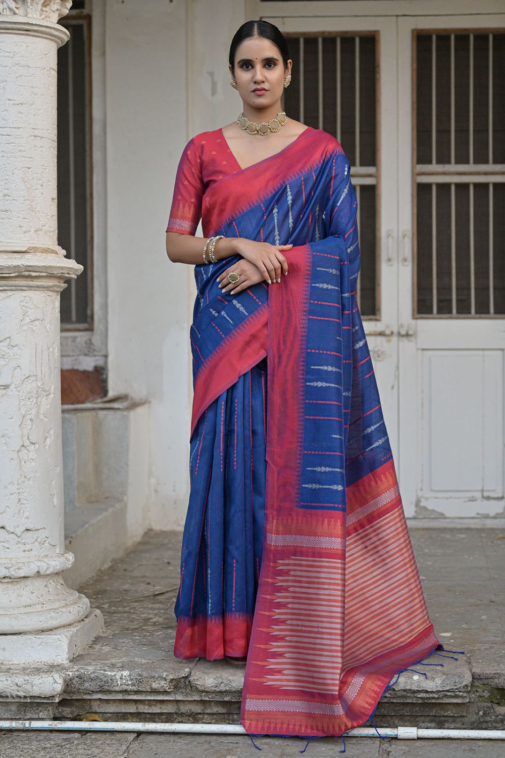 Royal Blue Raw Silk Zari Woven for Party