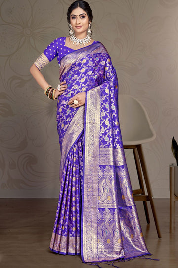 Royal Blue Woven Silk Saree