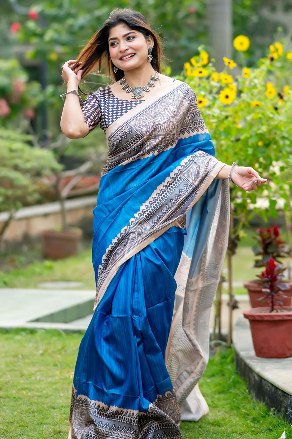 Royal Blue Soft Tussar Silk Party Wear Saree