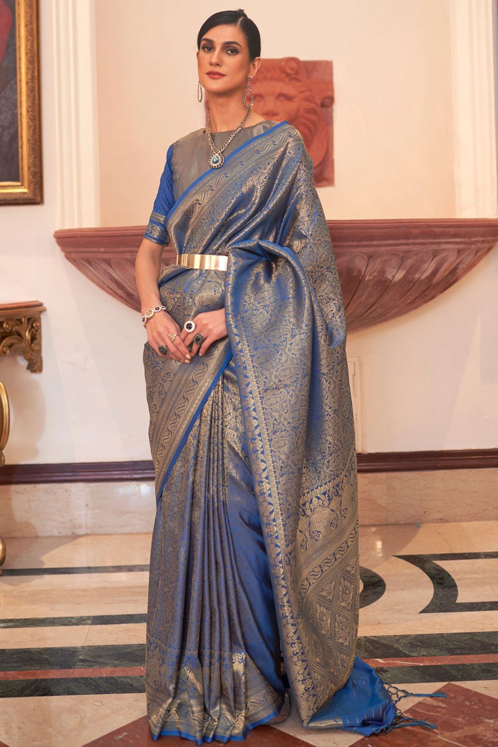 Royal Blue Weaving Handloom Silk Saree Party Wear Saree