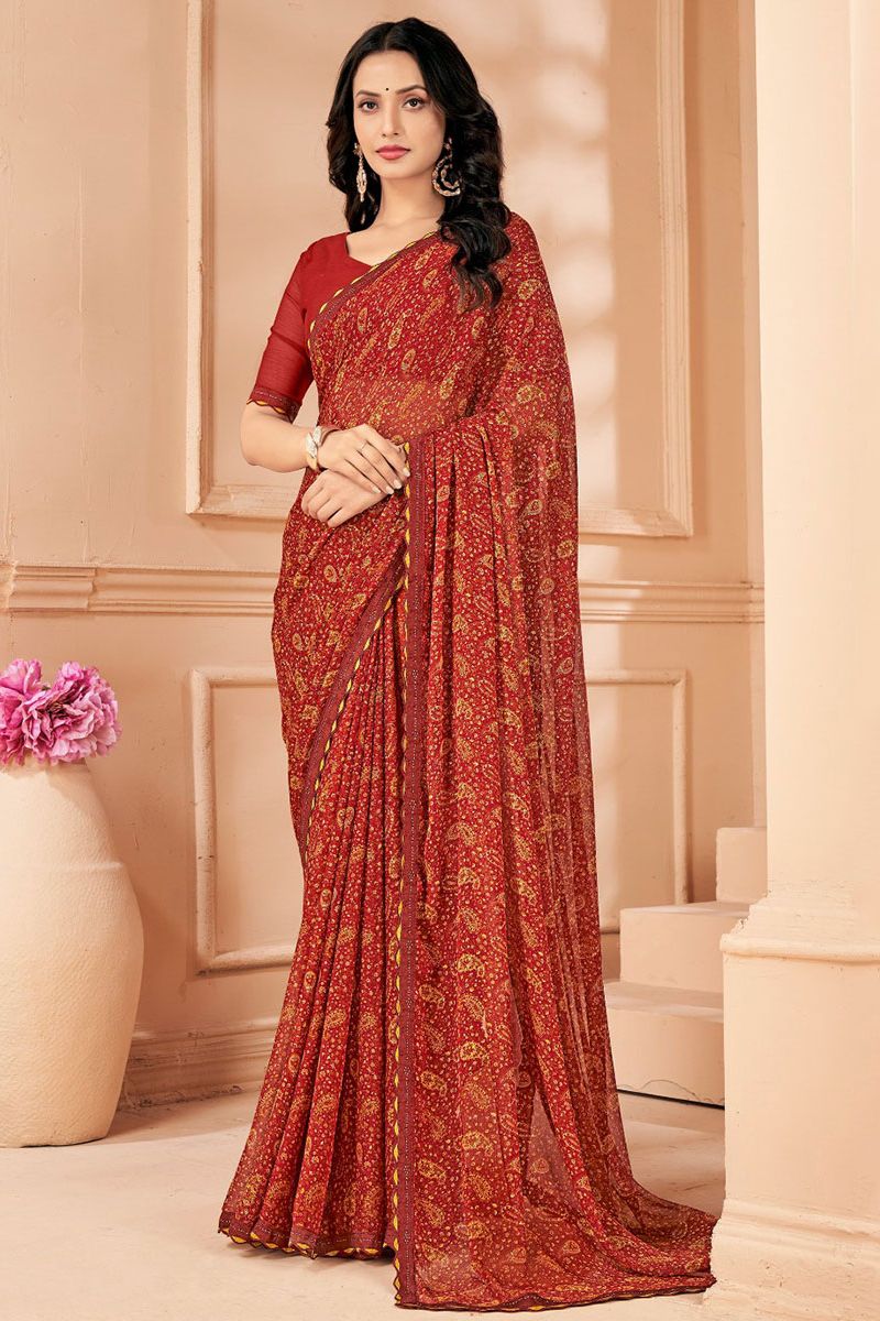 Rust Orange Printed Casual Wear Saree