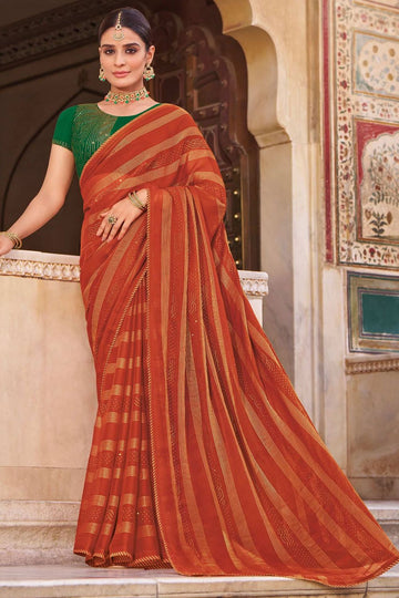 Rust Orange Chiffon Saree for Party