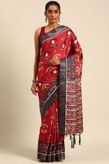 Rust Red Digital Printed Cotton Saree