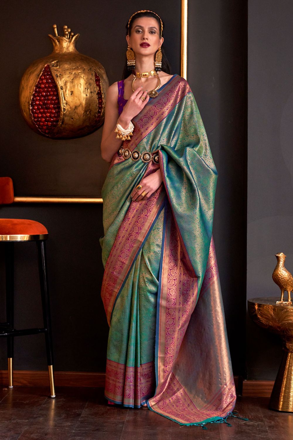 Sage Green Handloom Zari Woven Saree for Festival