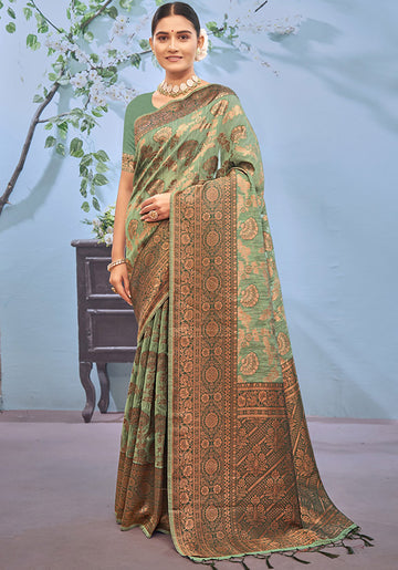 Sage Green Weaving Work Cotton Saree