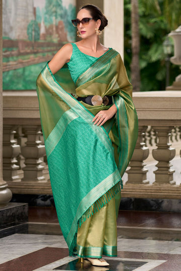 Sage Green Tissue Silk Weaving Work Saree