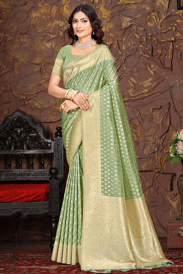 Sauf Green Zari Weaving Work Cotton Silk Saree